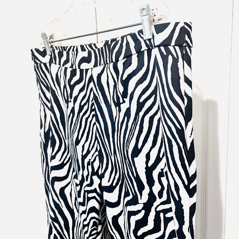 Shein-Women's Size 8-10 (med) Stretch Zip Side Zebra Print Black/White Flare Pts - Picture 6 of 11